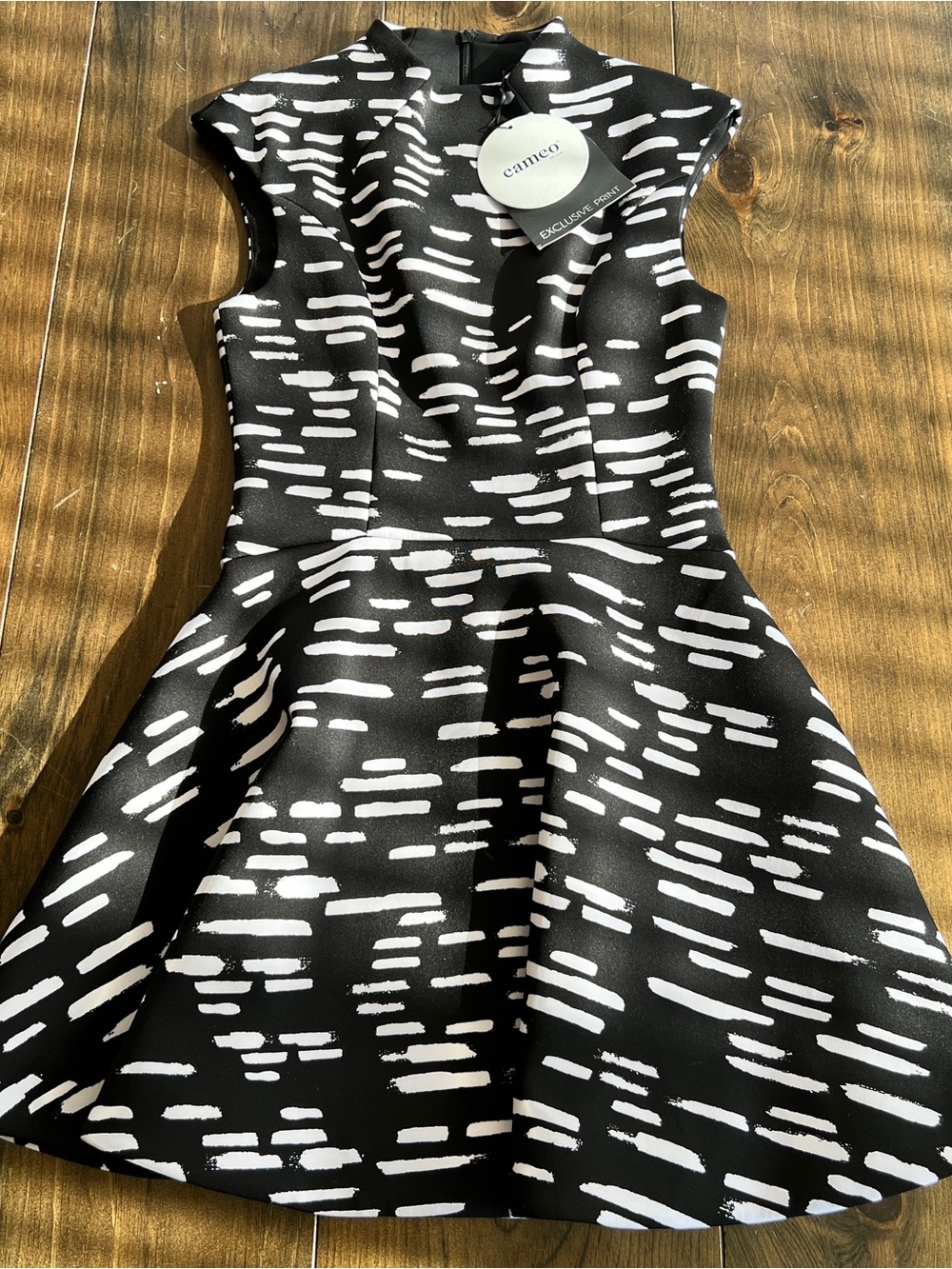 Cameo Collective Black & White Printed Fit-and-Flare Dress-size small